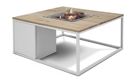 Cosiloft 100 vuurtafel white/teak 100x100x47 cm