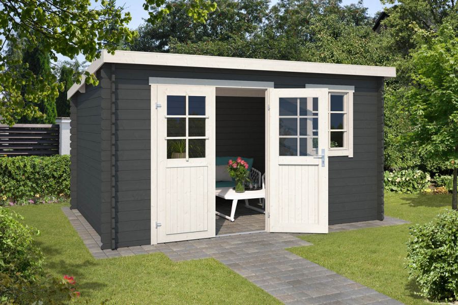 Blokhut Amira 400x250 cm - Carbon Grey-Wit gecoat