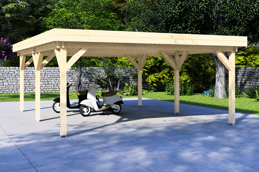 Dubbele carport 600x600 cm plat dak