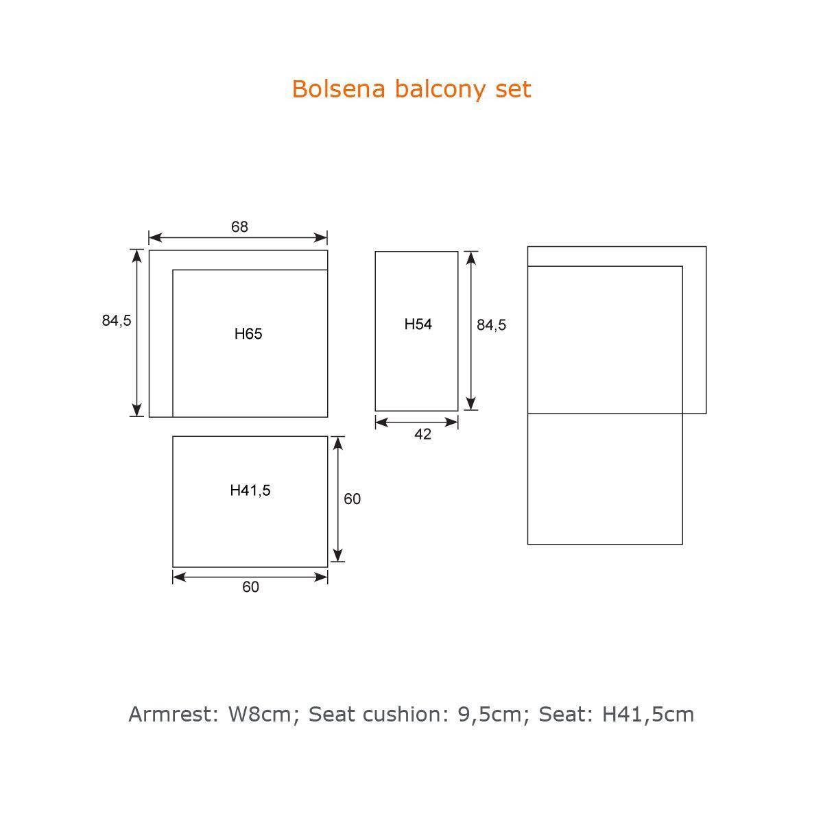 Bolsena balkonset 5-delig - arctic grey/ reflex black