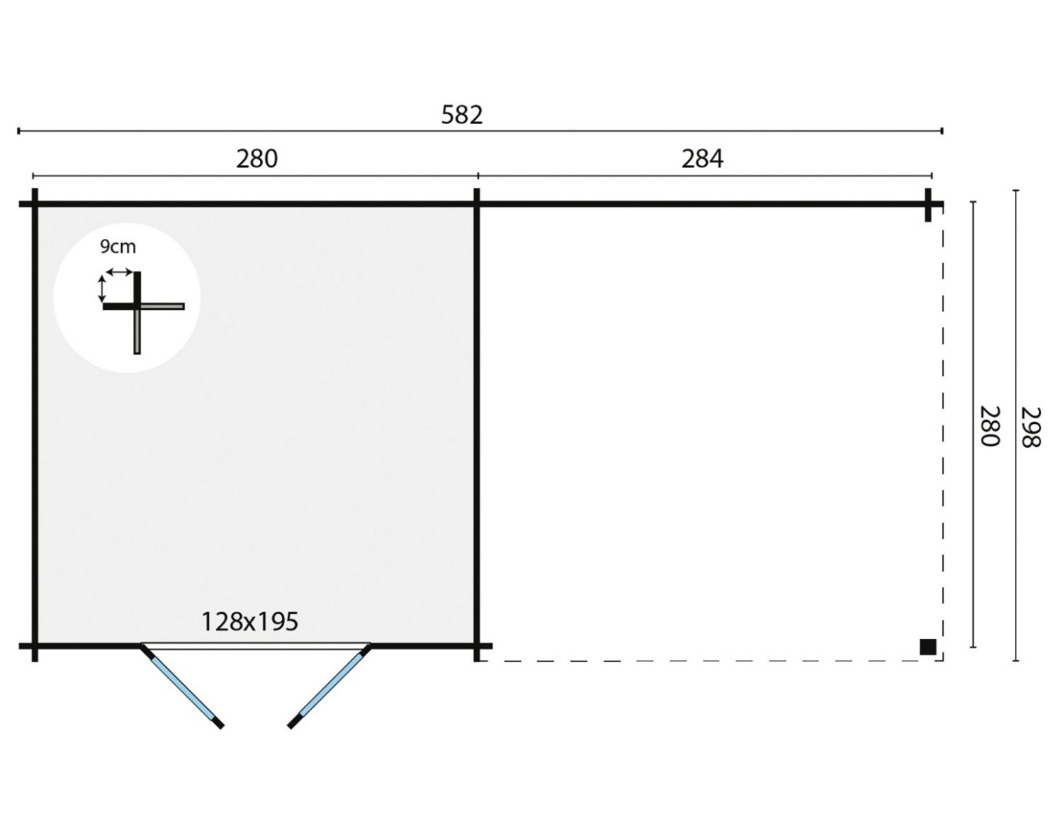 Blokhut Hasse 300x300 cm + zijluifel 300 cm - groen geïmpregneerd