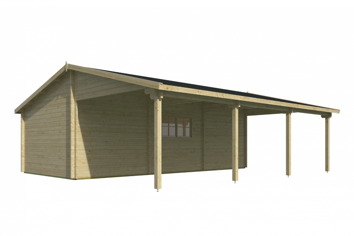 Garage/Carport Berggren 396+369x830 cm - Bruin geïmpregneerd