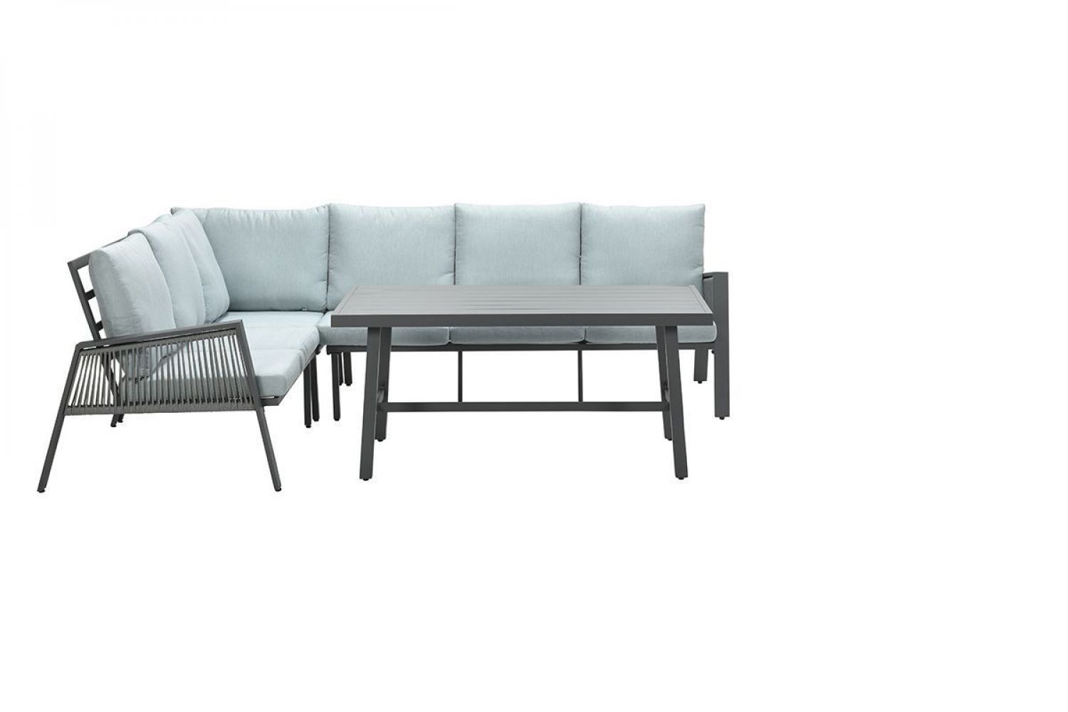 Andrea lounge-diningset - hoekbank en tafel - links carbon black - rope dark grey - mint grey