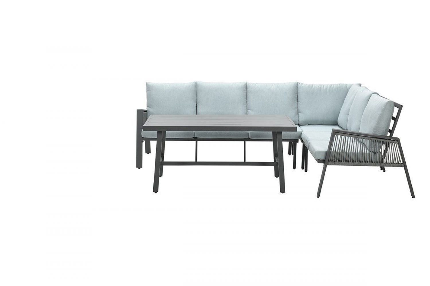 Andrea lounge-diningset - hoekbank en tafel - rechts carbon black - rope dark grey - mint grey