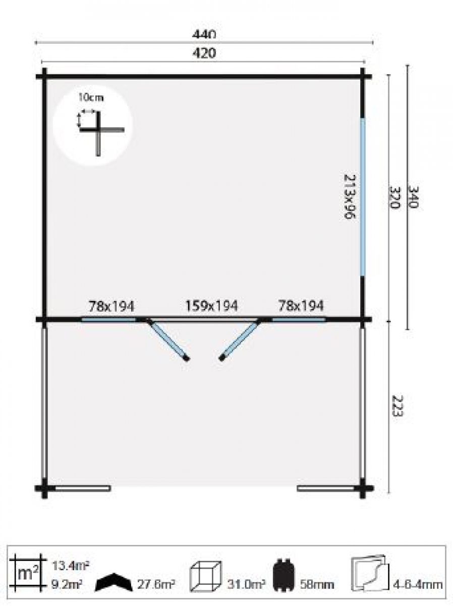 Blokhut Bolton 440x340 cm + luifel 200 cm - Bruin geïmpregneerd