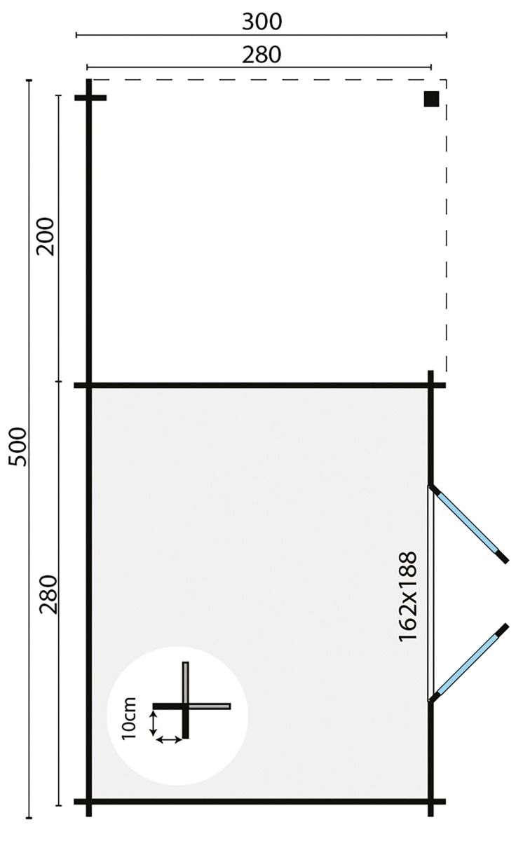 Blokhut Dora 300x300 cm + luifel 200 cm - honinggeel geïmpregneerd