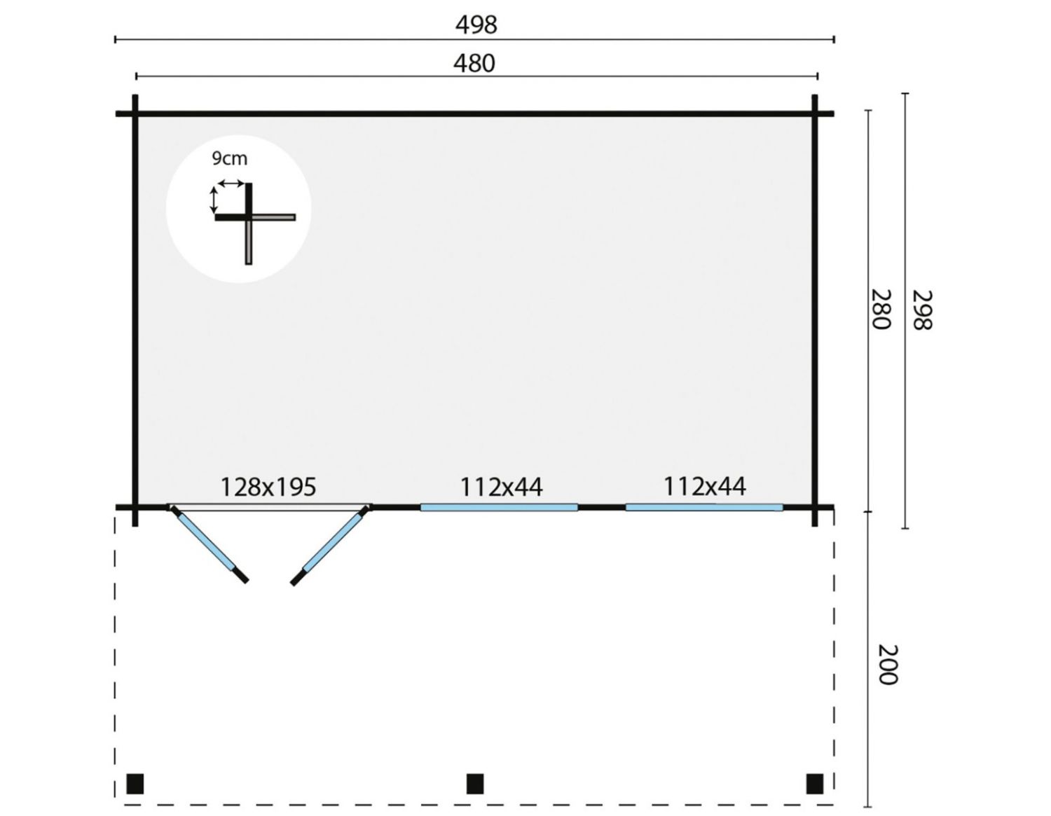 Blokhut Etten Leur 500x300 cm + luifel 200 cm - Red Class Wood geïmpregneerd