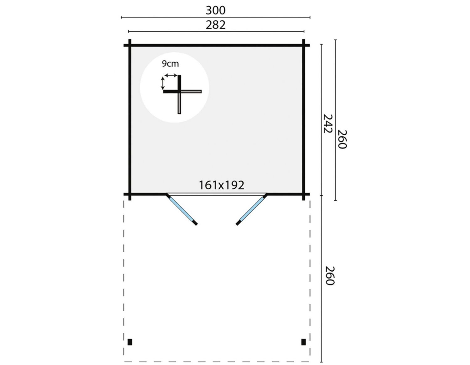 Blokhut Georg 300x260 cm + luifel 260 cm - Red class wood geïmpregneerd