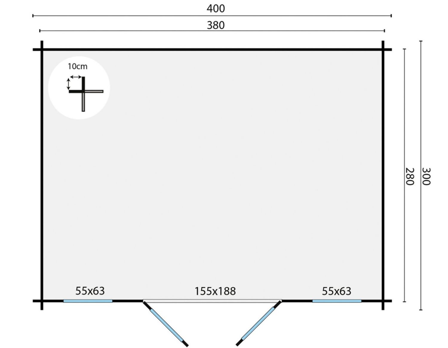 Blokhut Juha 400x300 cm - Grijs geïmpregneerd