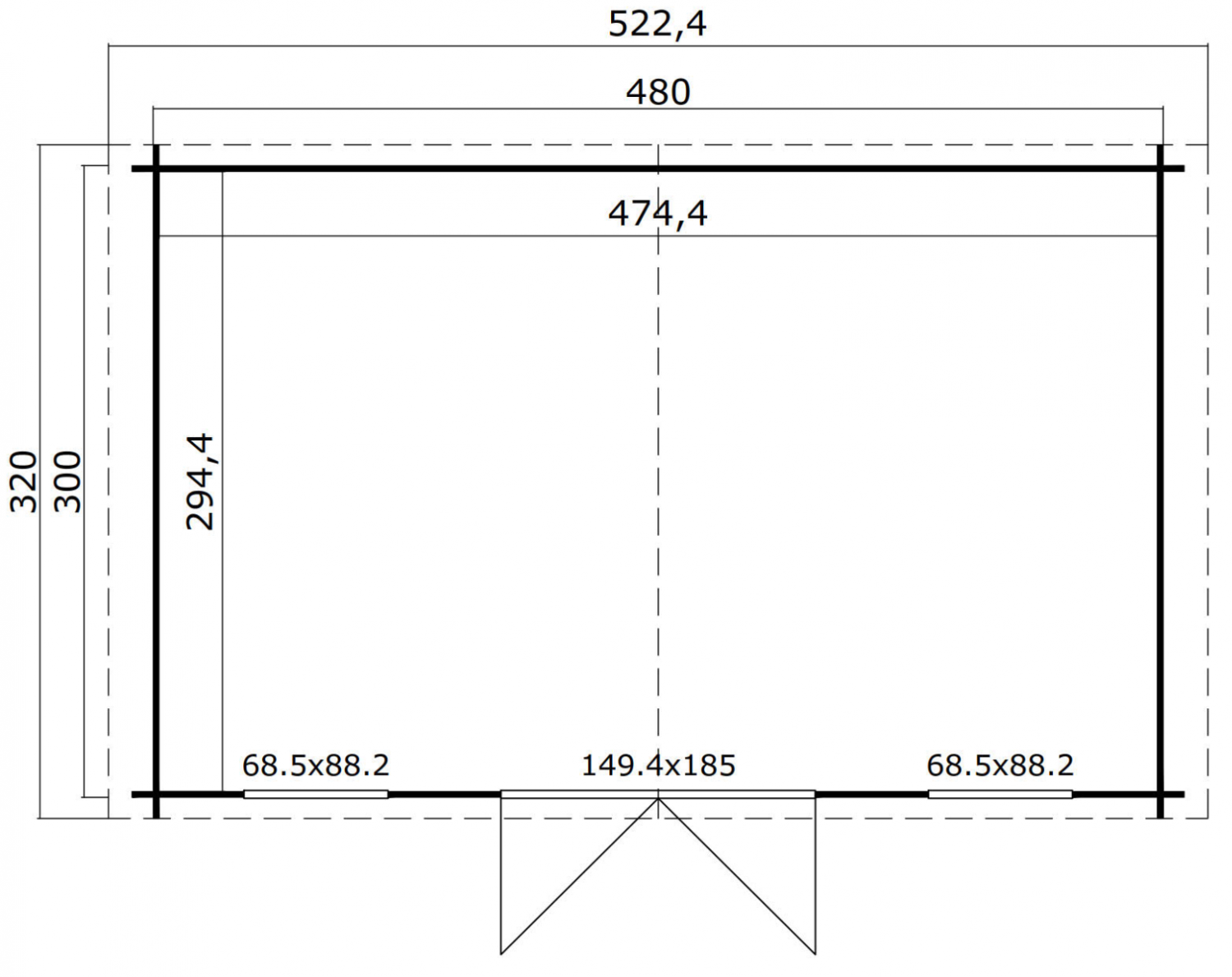 Blokhut Udo 480x300 cm - Carbon Grey-Wit gecoat plattegrond