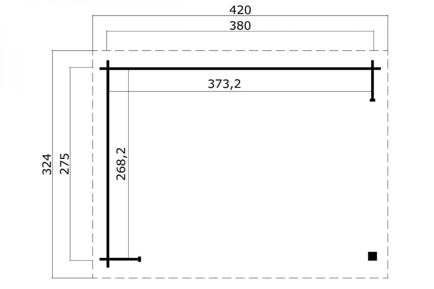 Blokhut Lara 380x275 cm - Carbon Grey-Wit gecoat plattegrond