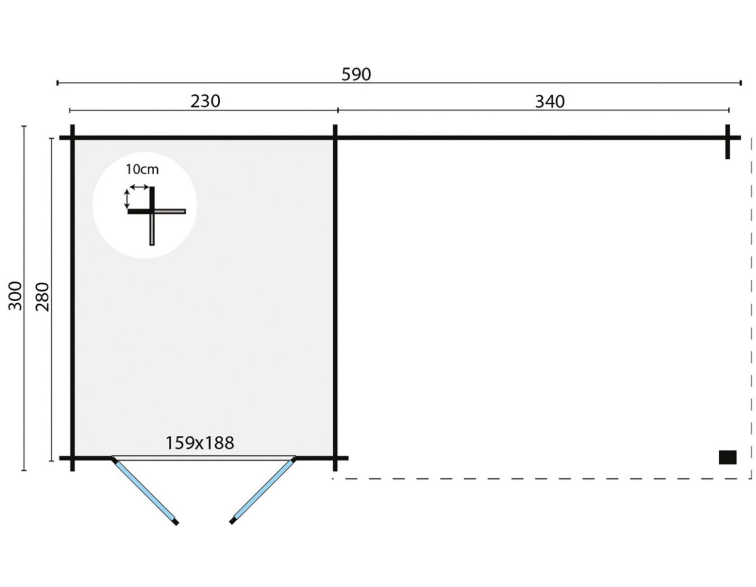 Blokhut Ove 250x300 cm + luifel 340 cm - Red class wood geïmpregneerd