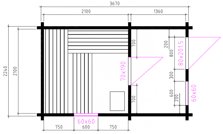 Buitensauna Plat Dak Interflex 2539 - 244x387 cm (70 mm)