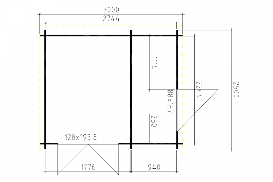 Blokhut 3025L+ 300x250 cm - geïmpregneerd