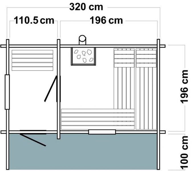 Buitensauna Plat Dak Interflex 3432 - 340x231 cm (70 mm)