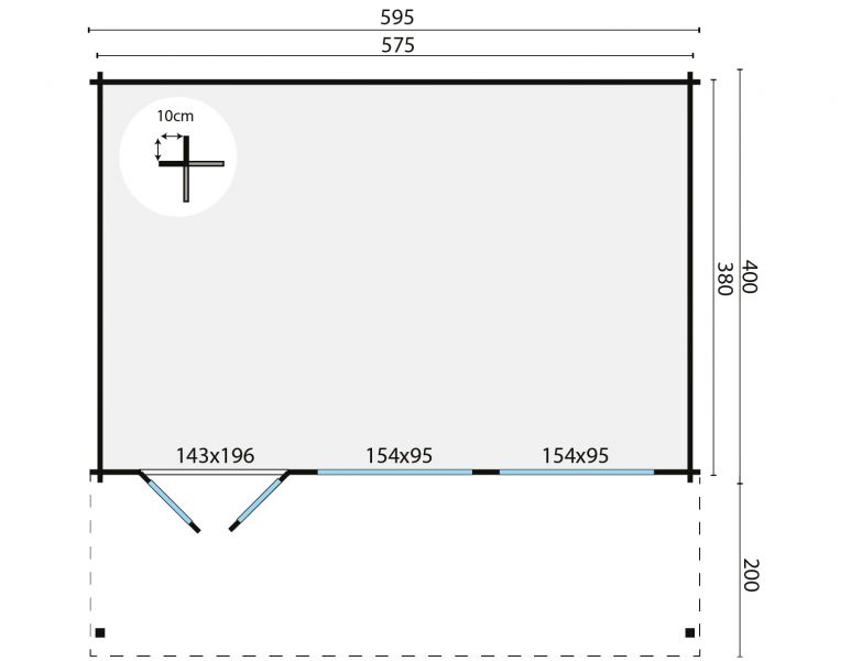 Blokhut Gijs 595x400 cm + luifel 200 cm - bruin geïmpregneerd