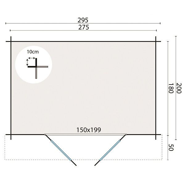 Blokhut Anja 295x200 cm + luifel 50 cm plattegrond