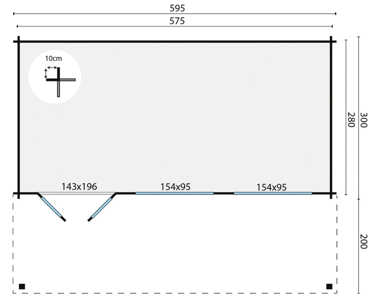 Blokhut Piet 595x300 cm + luifel 200 cm - groen geïmpregneerd