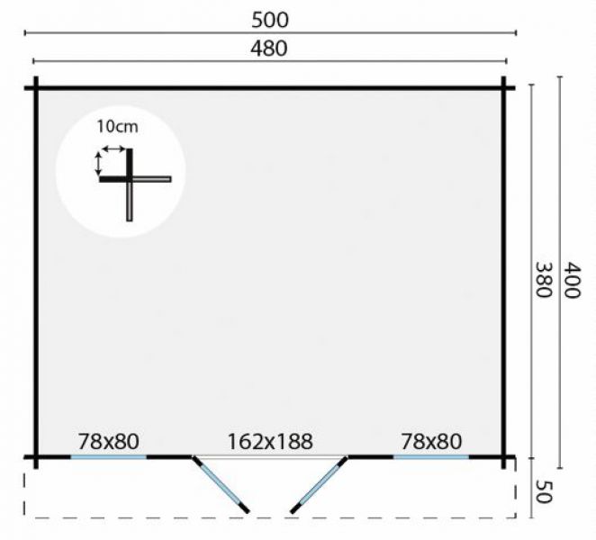 Plattegrond Blokhut Jacklyn 500x400 cm + 50 cm