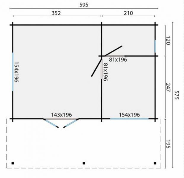 Plattegrond Blokhut Palmar 595x400 + 195 cm luifel