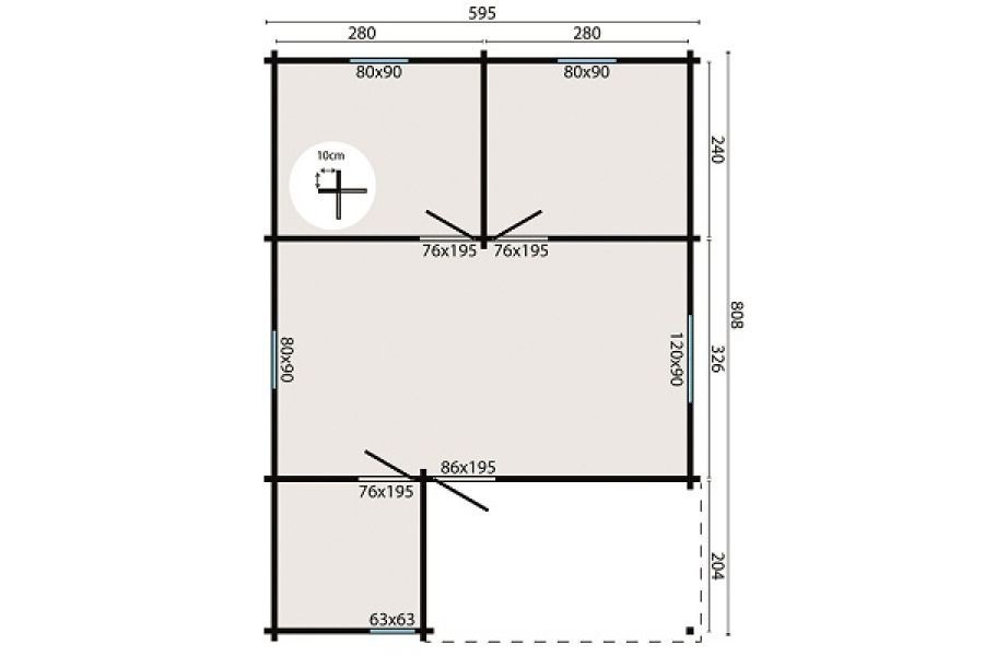 Blokhut Javea 595x808 cm plattegrond