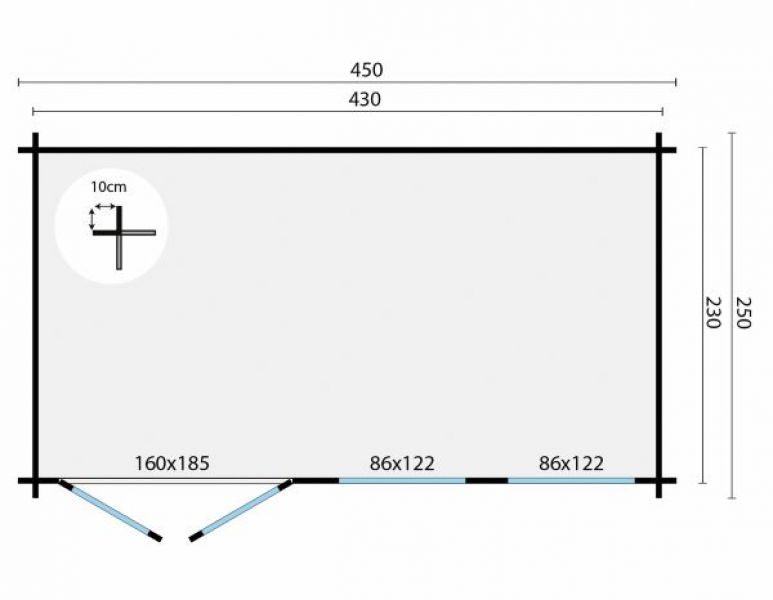 Blokhut Maria 450x250 cm plattegrond