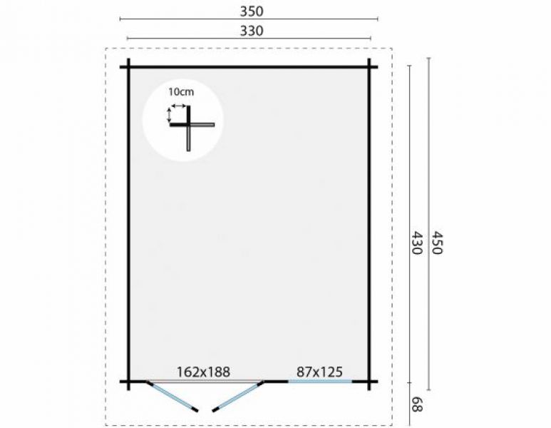 Plattegrond Blokhut Alex 350x450 cm + 68 cm 