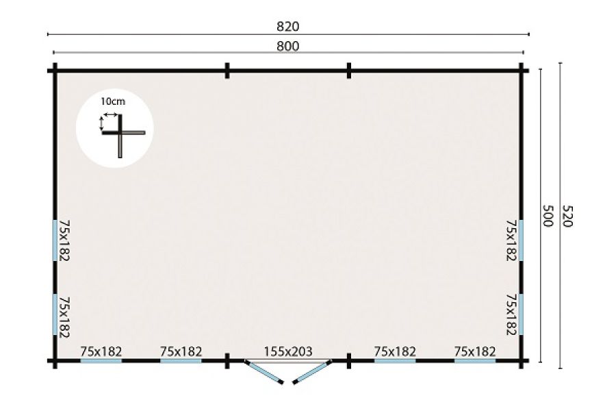 Blokhut Dunmore 820x520 cm plattegrond