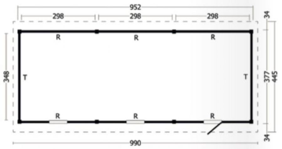 Lariks/Douglas Overkapping Hamar XL type 8 990x445cm plattegrond