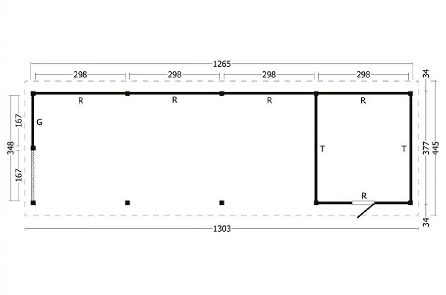 Overkapping Hamar XL type 10 1303x445 cm plattegrond