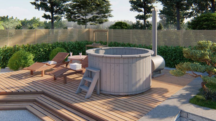 Hottub inclusief externe aluminium kachel Ø200 cm