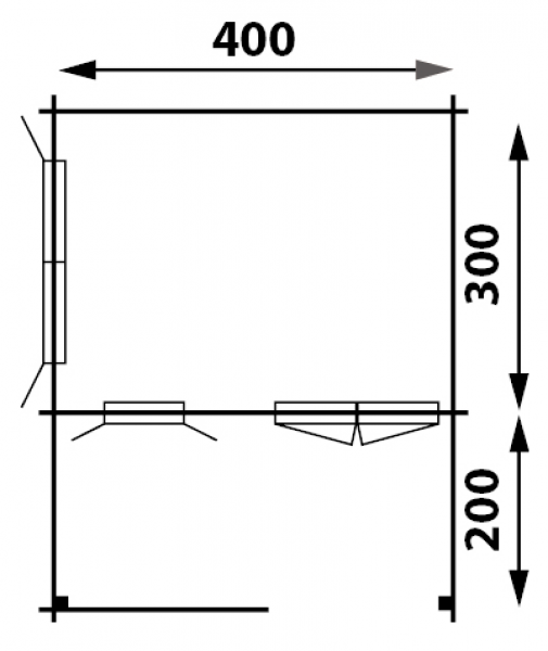 Blokhut 440x340 cm + luifel 200 cm - gecoat