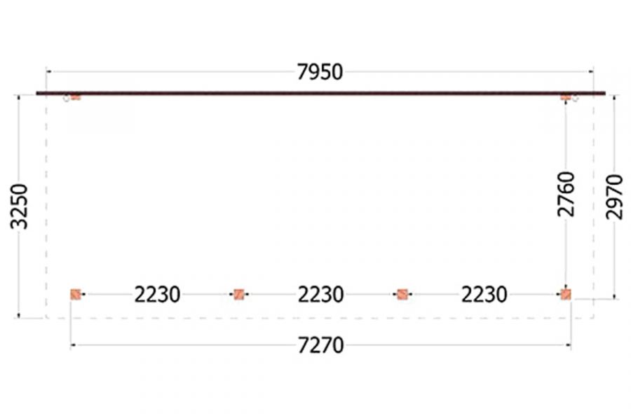 Aanbouwveranda Lucca 795x325 cm - Plat dak