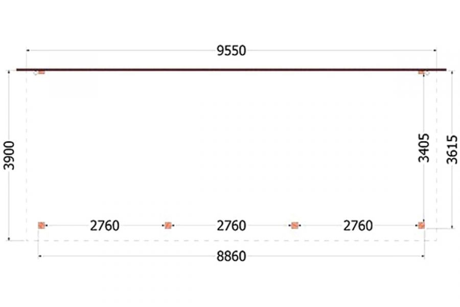 Aanbouwveranda Lucca 955x390 cm - Plat dak