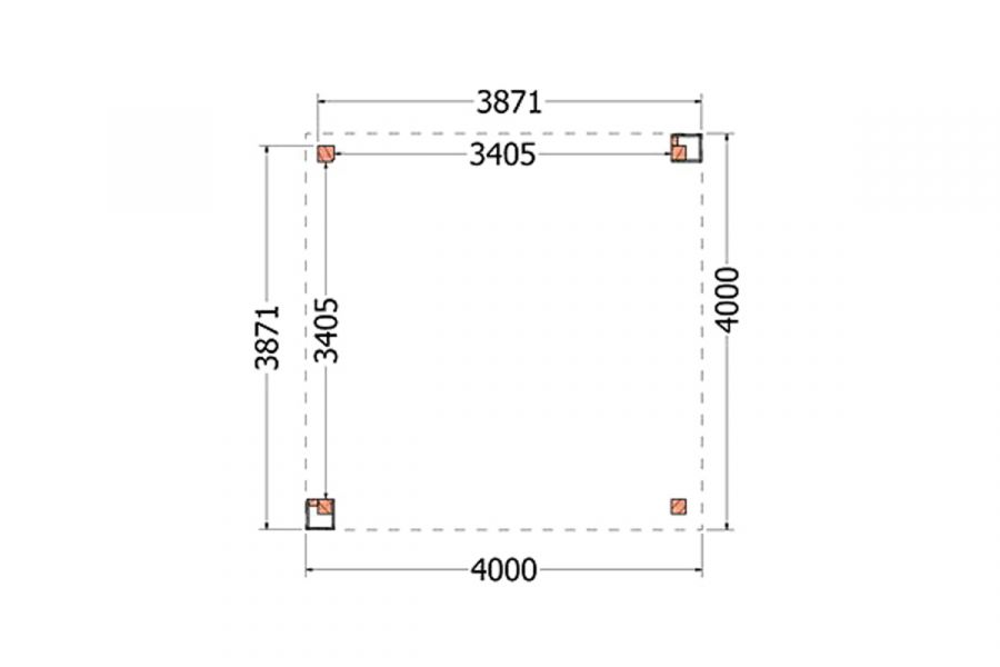 Buitenverblijf Verona 400x400 cm - Plat dak model links