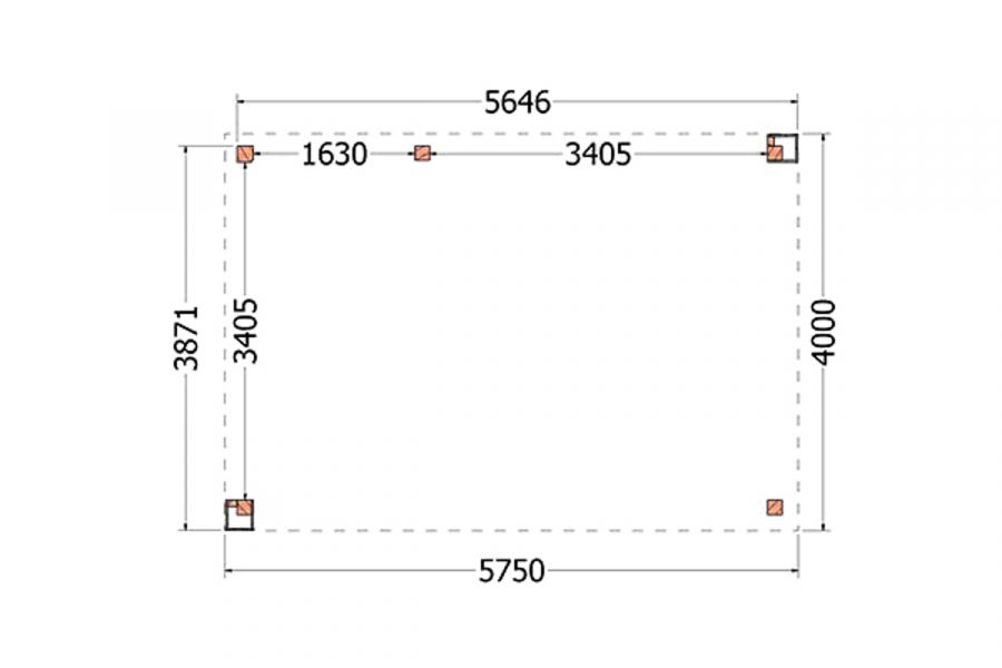 Buitenverblijf Verona 575x400 cm - Plat dak model links