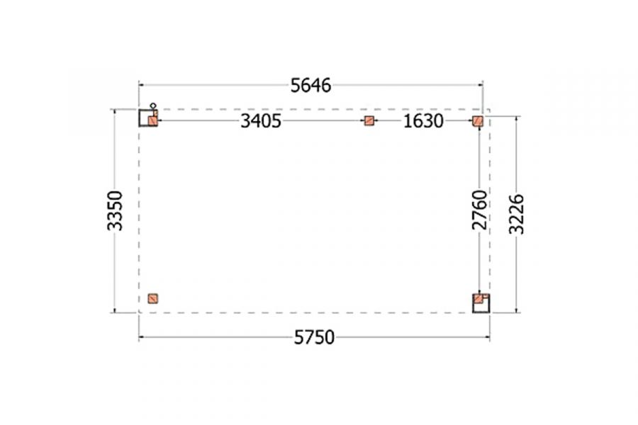 Buitenverblijf Verona 575x335 cm - Plat dak model rechts