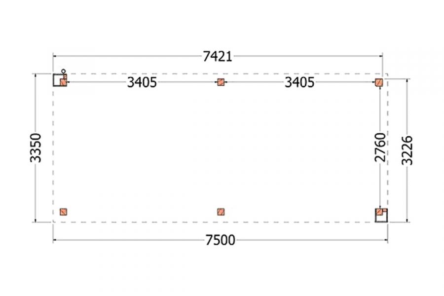 Buitenverblijf Verona 750x335 cm - Plat dak model rechts