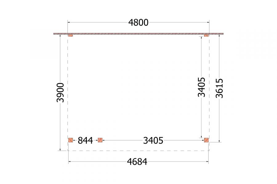 Aanbouwveranda Ancona 480x390 cm - plat dak model links