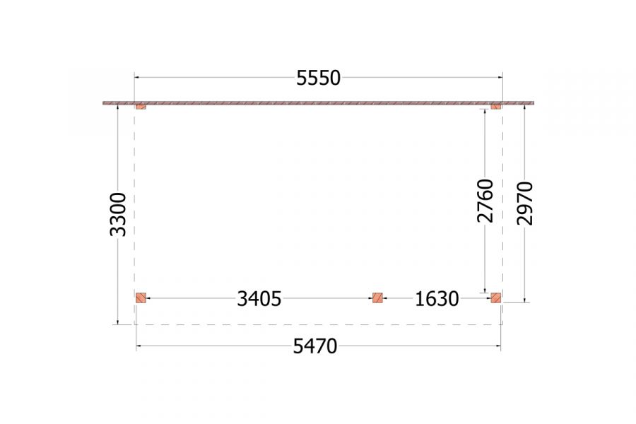 Aanbouwveranda Ancona 555x330 cm - plat dak model rechts