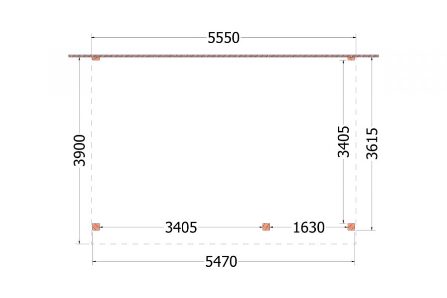 Aanbouwveranda Ancona 555x390 cm - plat dak model rechts