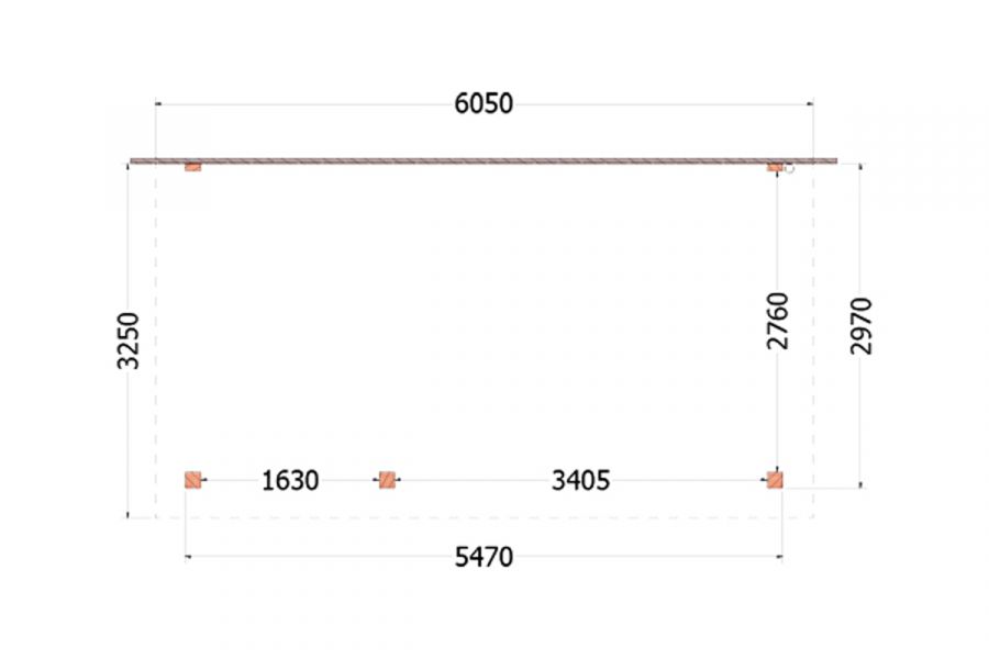 Aanbouwveranda Lucca 605x325 cm - Plat dak model links