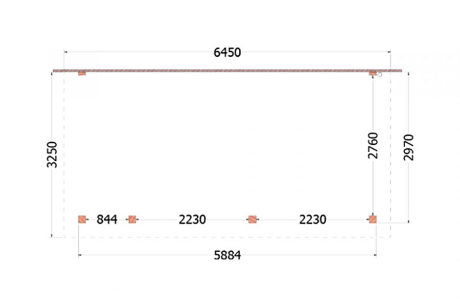 Aanbouwveranda Lucca 645x325 cm - Plat dak model links