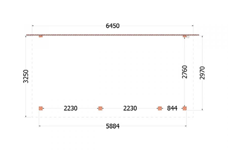 Aanbouwveranda Lucca 645x325 cm - Plat dak model rechts