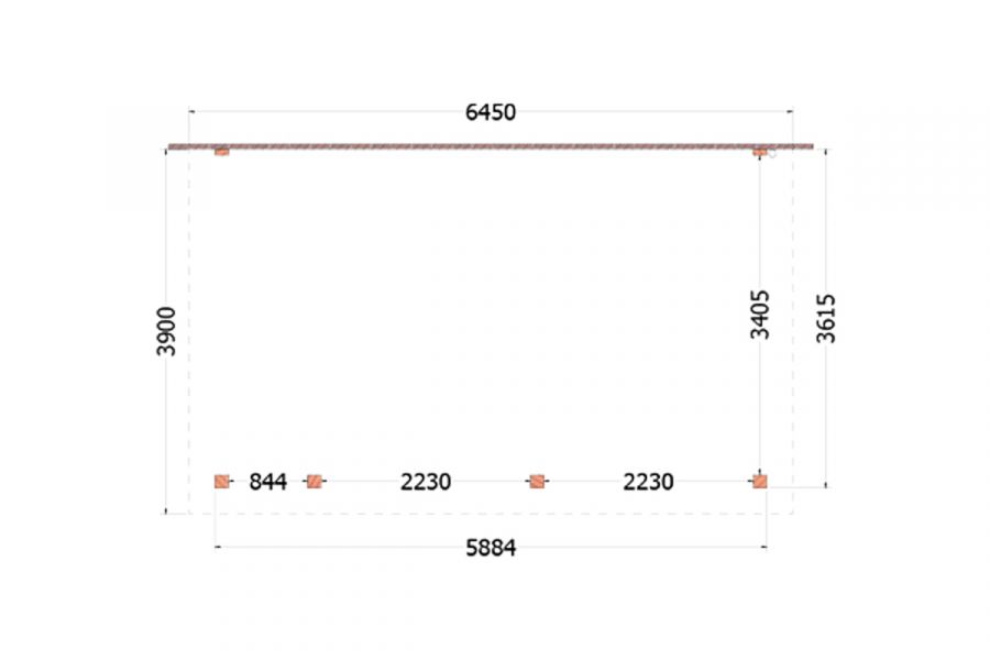 Aanbouwveranda Lucca 645x390 cm - Plat dak model links