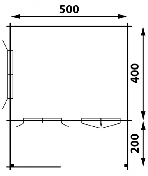 Blokhut 540x440 cm + luifel 200 cm, 50 mm & dubbelglas