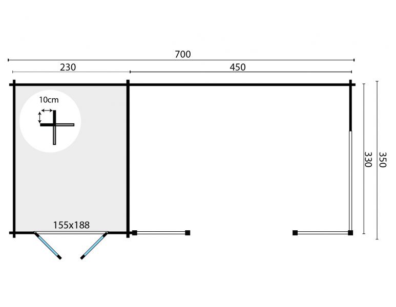 Blokhut Kukka - 700x350 cm - Zilvergrijs geïmpregneerd