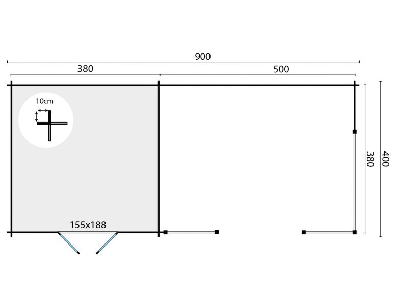 Blokhut Mokka 400x400 cm + luifel 500 cm - Bruin geïmpregneerd