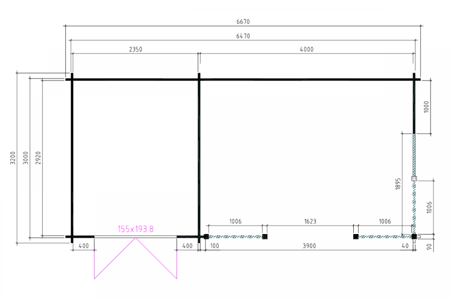 Blokhut 6732 667x320 cm - exterieur gecoat - incl. dakshingles en funderingsbalken - Wommelgem