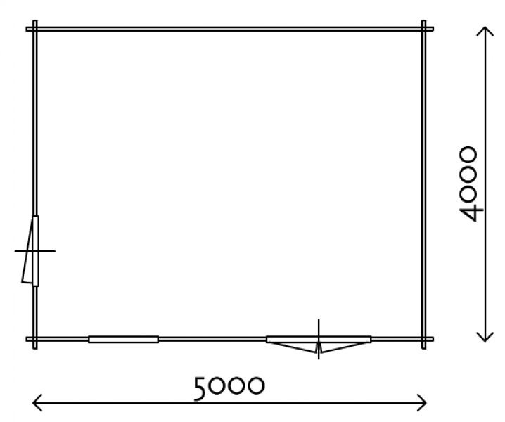 Lugarde Blokhut B23 500x400 cm - 44 mm - plattegrond